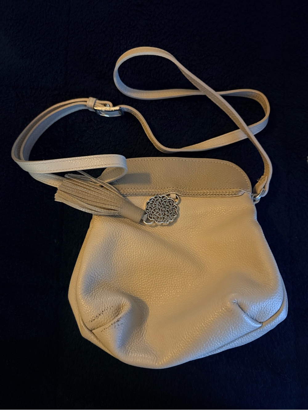 Brighton Neutral Beige Leather Crossbody Bag with Tassel Charm with dust bag